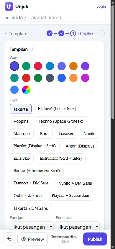 Pengaturan warna dan font pada Builder Unjuk